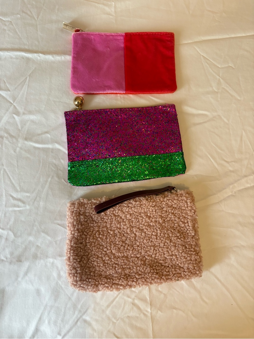 Set of 3 Textured Cosmetic Pouches